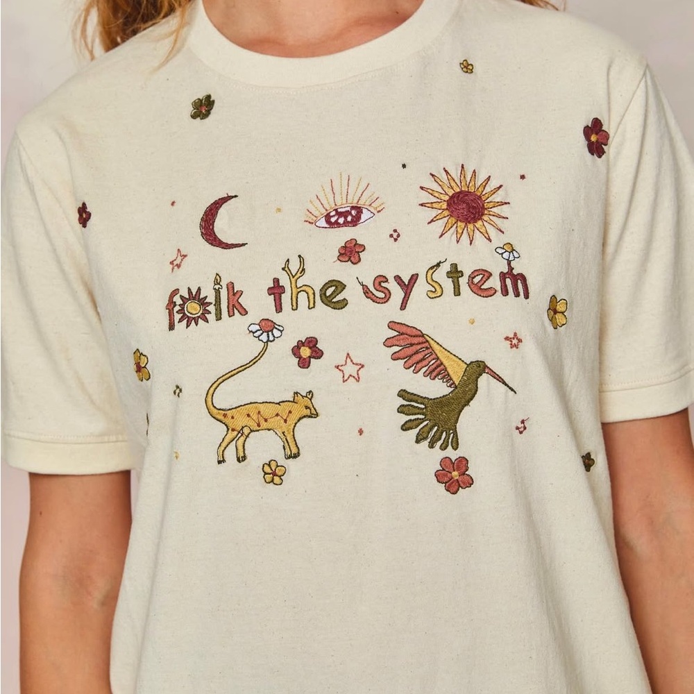 Christy Dawn Cream Short Sleeve Tee with Folk Art Design